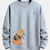 Velira Sweatshirts sidabrinė / S Samurajų Karo Katės Spauda Laisvo Pjūvio Džemperis