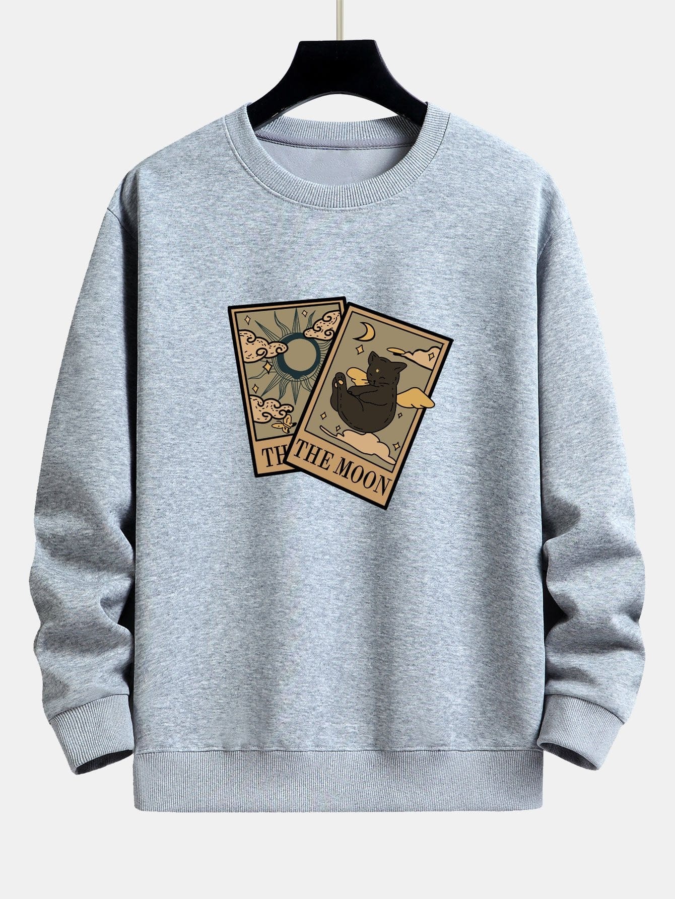 Velira Sweatshirts sidabrinė / S Saulės Mėnulio Katės Spaudas Laisvas Fit Megztinis