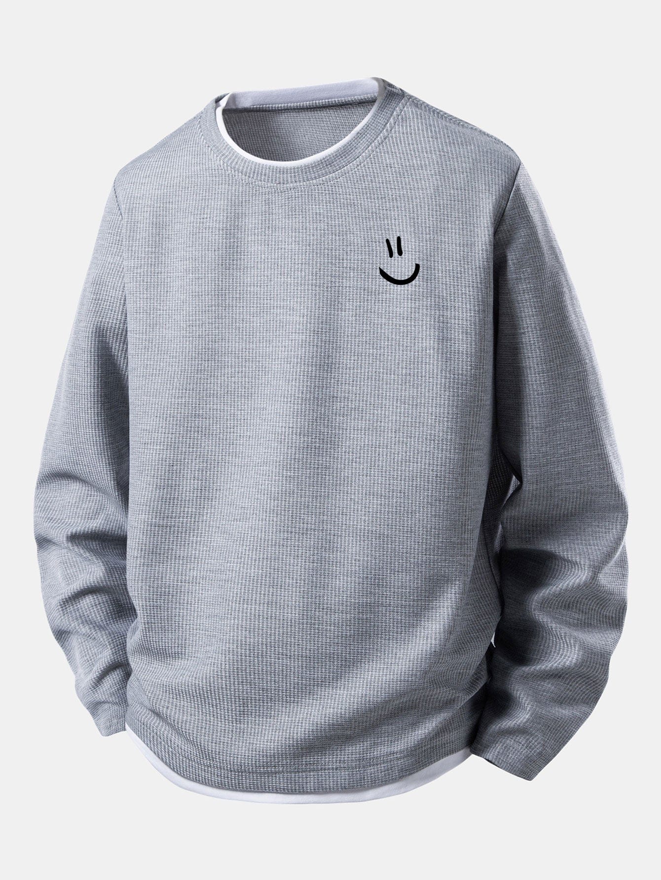 Velira Sweatshirts Sidabrinė / S Šypsenėlių veido spauda 2 in 1 ilgomis rankovėmis vaflinis marškinėliai