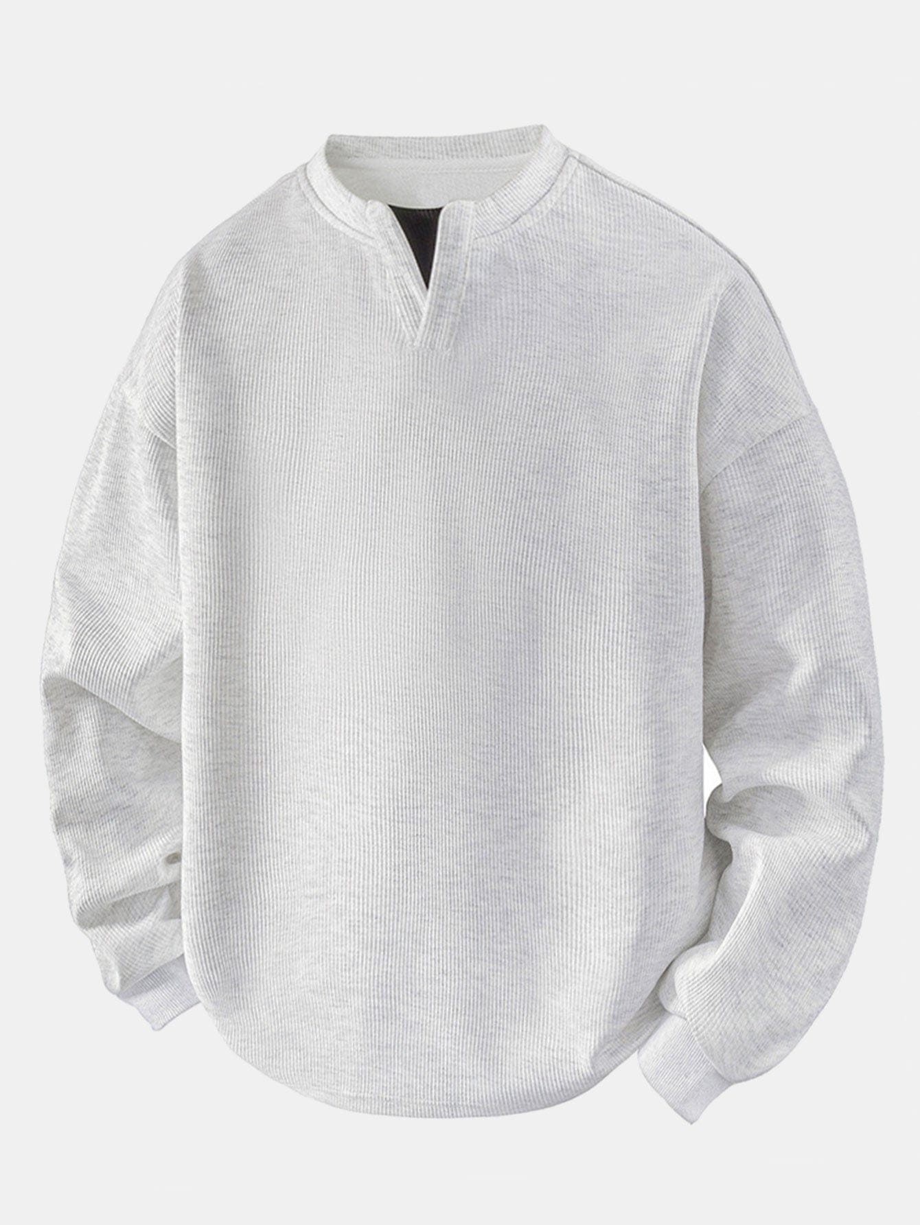 Velira Sweatshirts sidabrinė / XS Laisvas Fit Waffle V formos Kaklo Megztinis