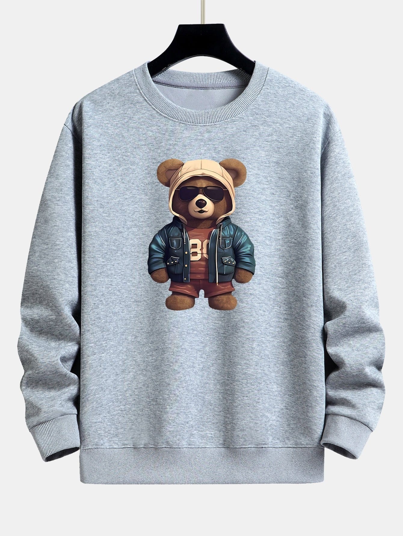 Velira Sweatshirts sidabrinė / XS Lokys Odinėje Striukėje Spauda Laisvas Švarkas