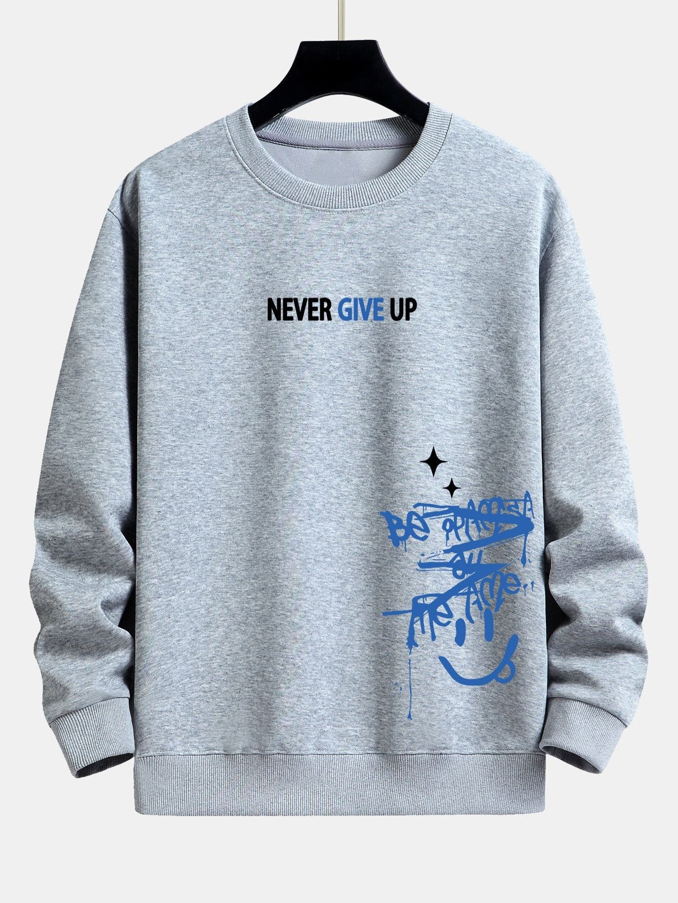 Velira Sweatshirts sidabrinė / XS Niekuomet nepasiduok Šypsenėlės Spauda Laisvo Kirpimo Megztinis
