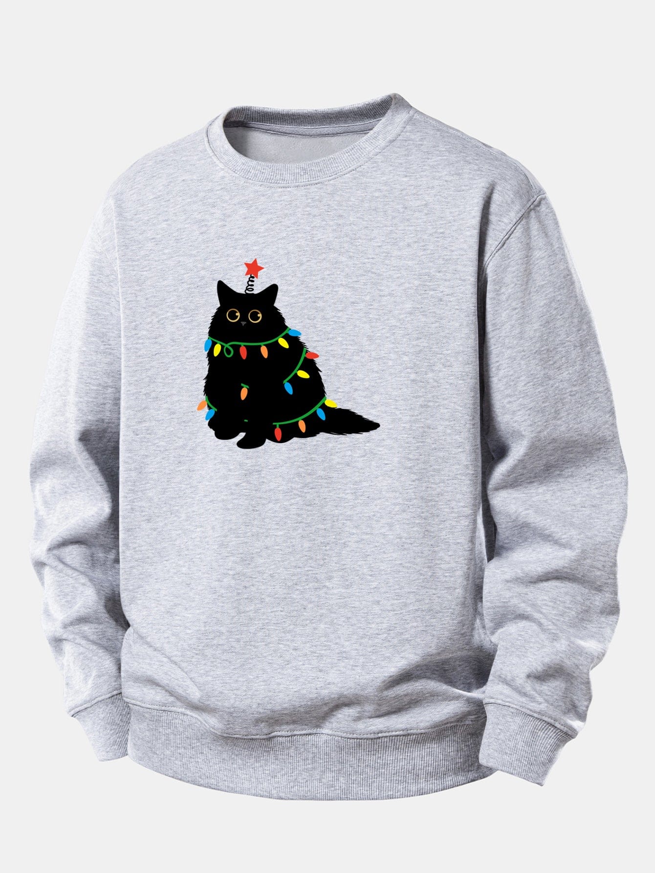 Velira Sweatshirts Sidabrinė / XS Spalvinga Lengva Juoda Katė Spauda Laisvas Fit Megztinis