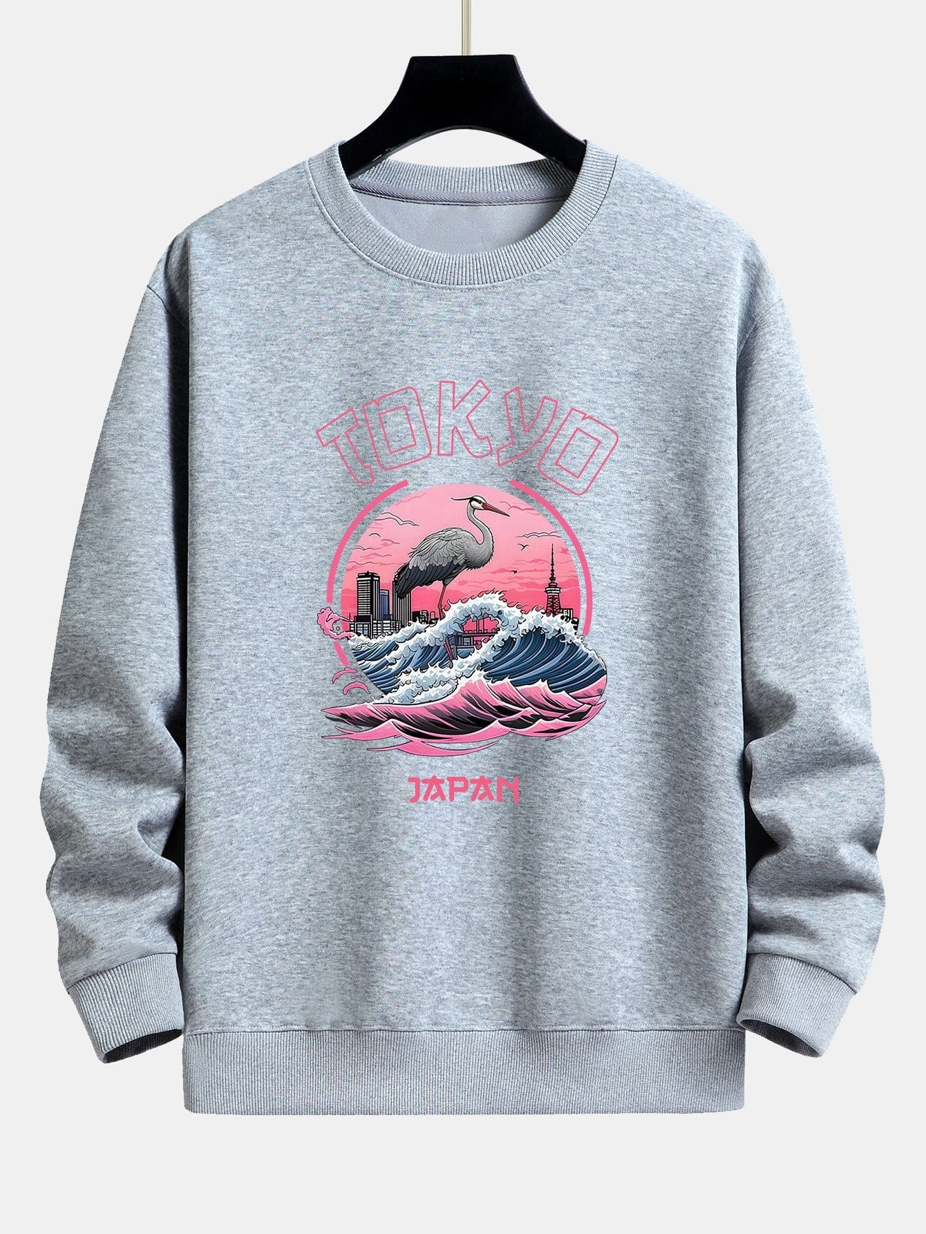 Velira Sweatshirts sidabrinė / XS Tokijo Banga Gervė Paukštis Spauda Laisvas Fit Megztinis