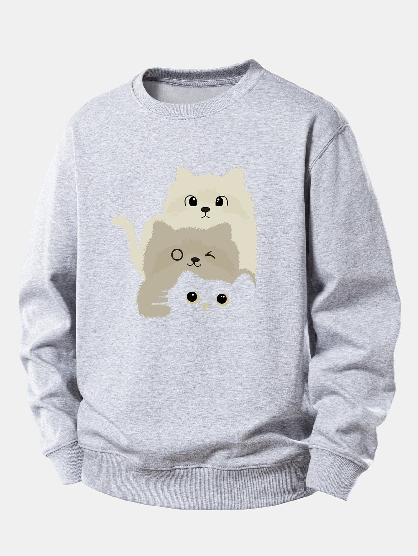 Velira Sweatshirts Sidabrinė / XS Trys Katės Spauda Laisvo Pjūvio Džemperis