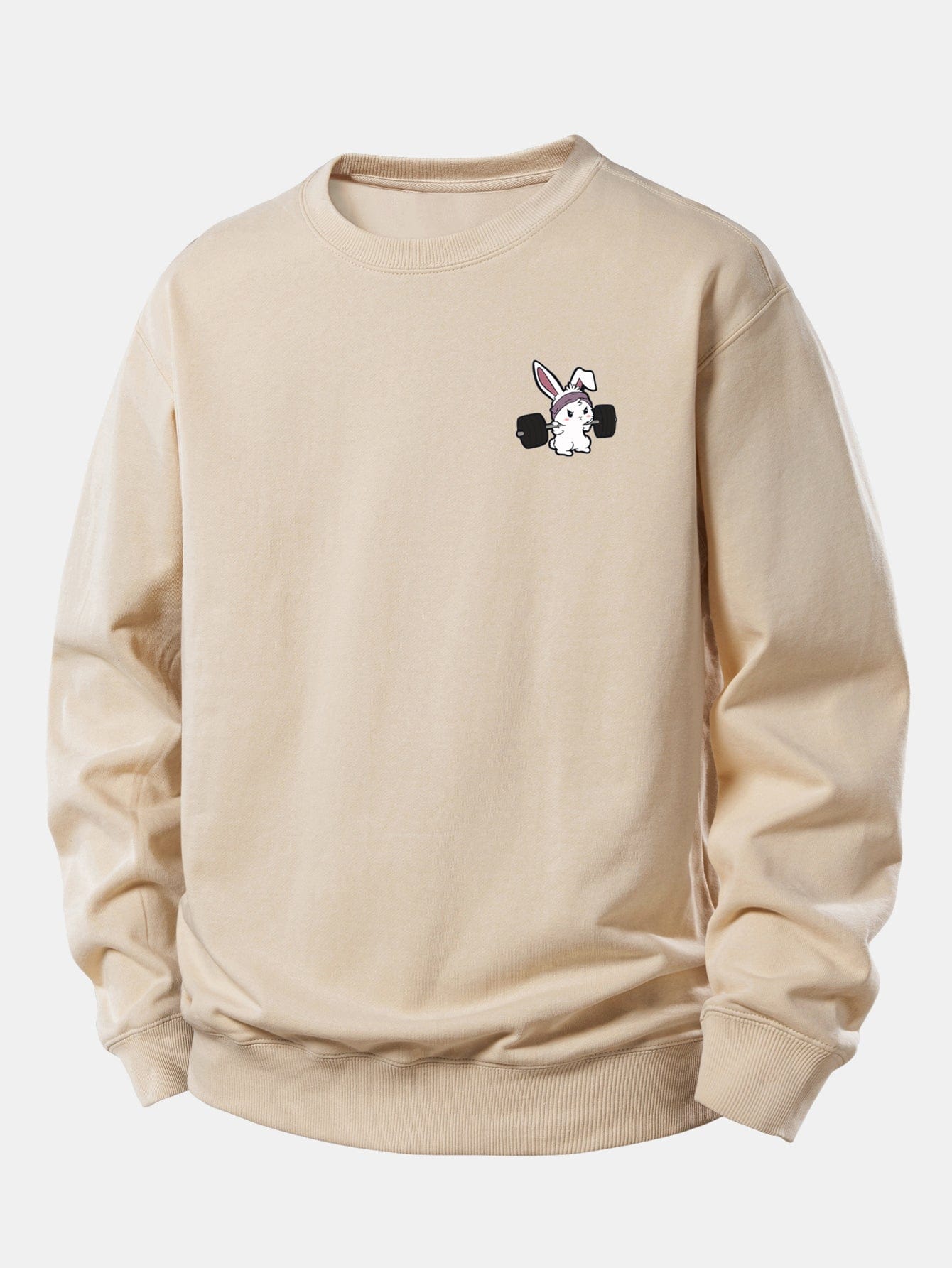 Velira Sweatshirts Smėlinė / XS Fitneso Kiškio Spaudas Laisvas Pjūvis Sportinis Megztinis