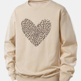 Velira Sweatshirts Smėlinė / XS Leopardų širdies raštas laisvo kirpimo džemperis