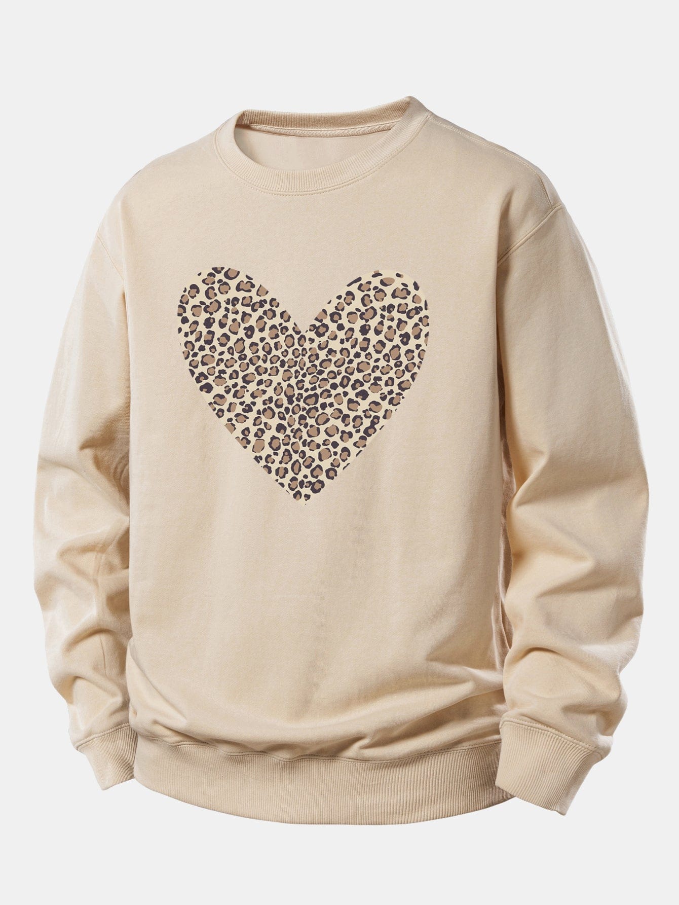 Velira Sweatshirts Smėlinė / XS Leopardų širdies raštas laisvo kirpimo džemperis