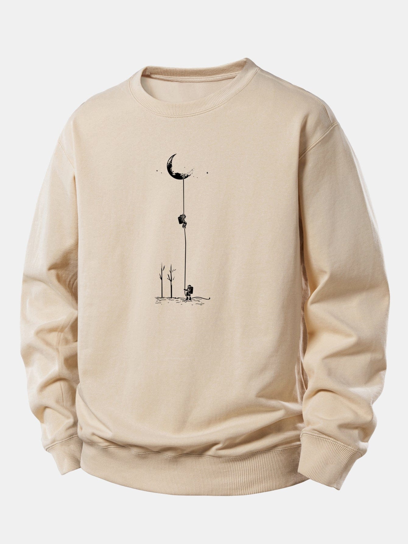 Velira Sweatshirts Smėlio / XS Mėnulio Astronauto Spauda Laisvo Pjūvio Džemperis