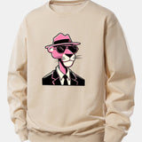 Velira Sweatshirts Smėlio / XS Rožinė džentelmenų panteros spauda laisvo kirpimo megztinis