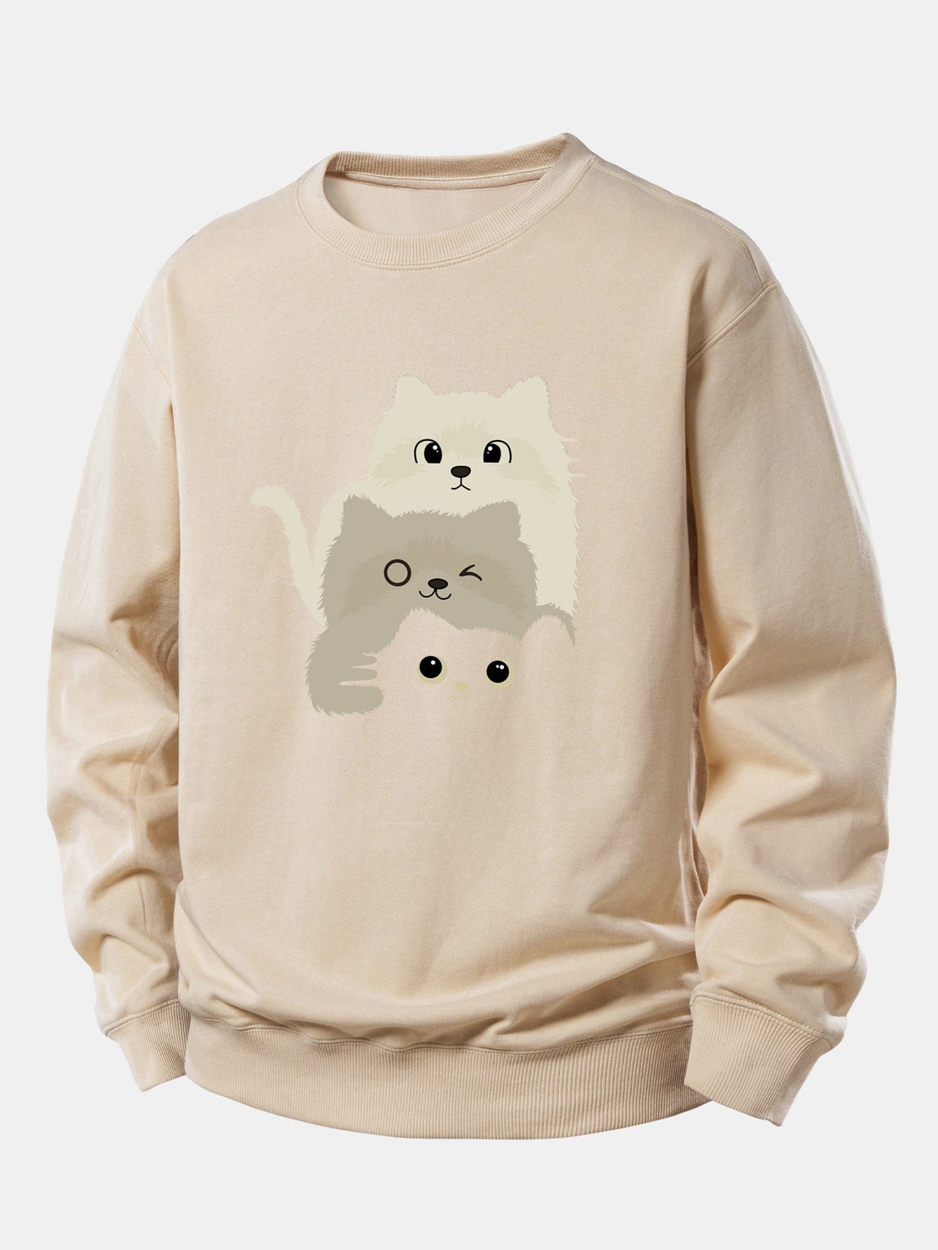 Velira Sweatshirts Smėlio / XS Trys Katės Spauda Laisvo Pjūvio Džemperis