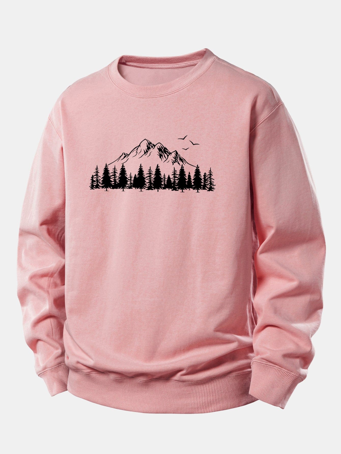 Velira Sweatshirts Šviesiai rožinė / XS Kalnų gamtos spauda laisvo kirpimo džemperis