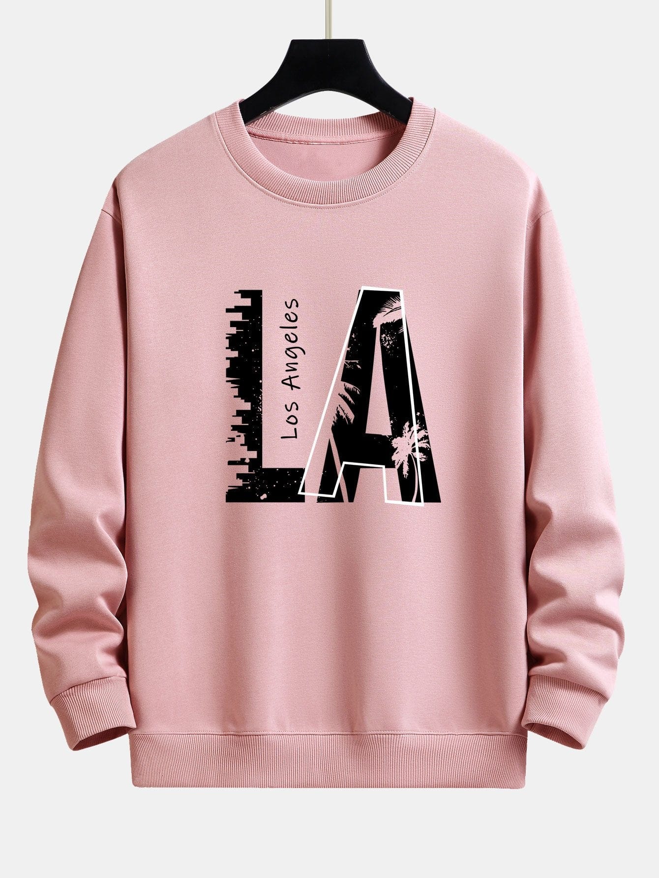Velira Sweatshirts šviesiai rožinė / XS Los Andželo spauda laisvo kirpimo džemperis
