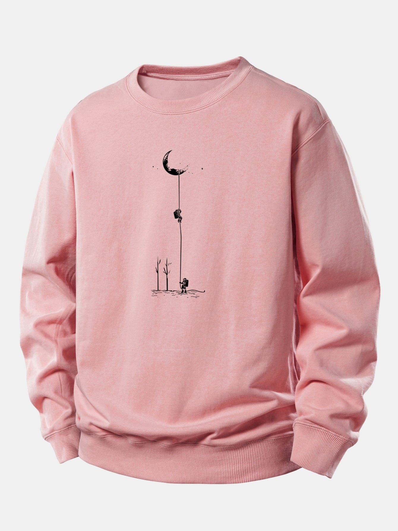Velira Sweatshirts Šviesiai rožinė / XS Mėnulio Astronauto Spauda Laisvo Pjūvio Džemperis