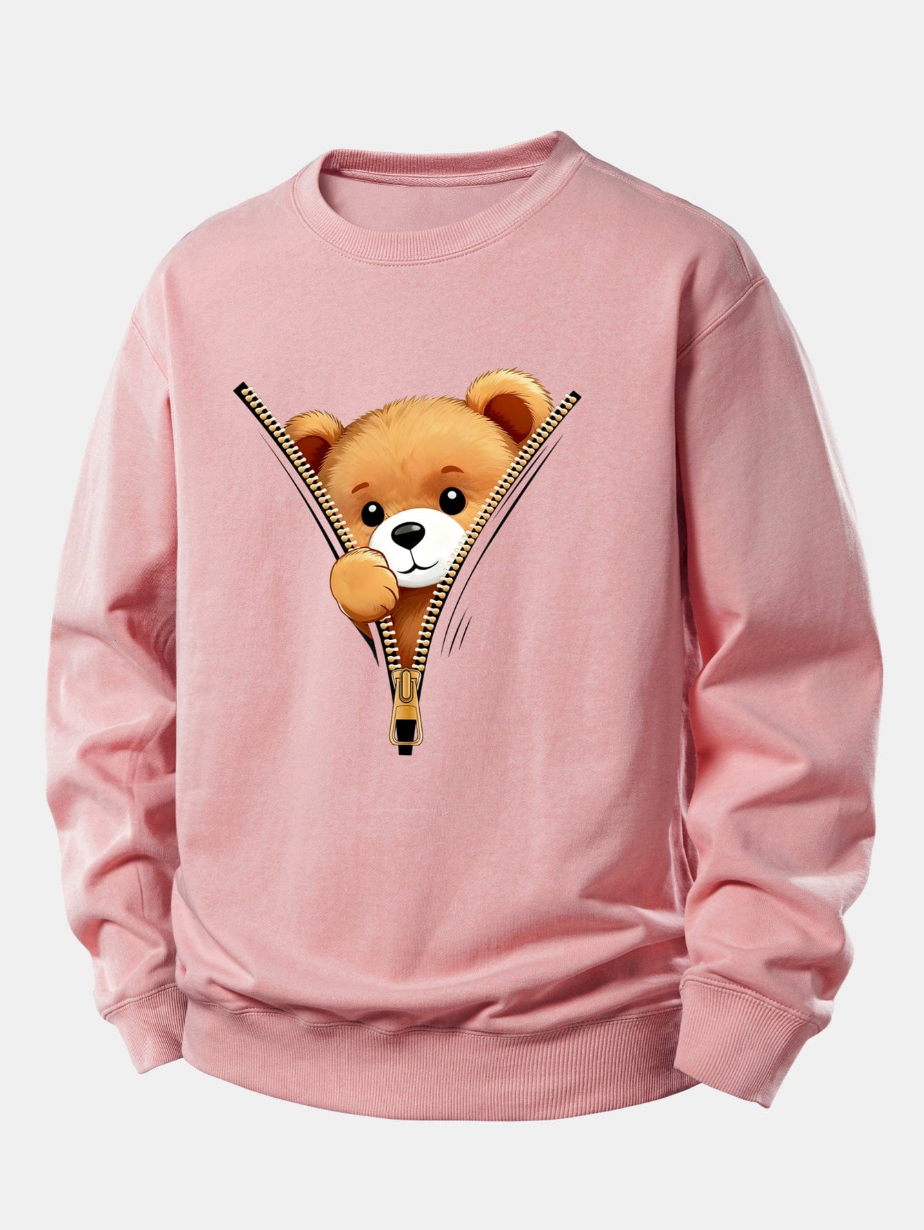 Velira Sweatshirts Šviesiai rožinė / XS Užtrauktuko meškiuko spauda laisvo kirpimo džemperis