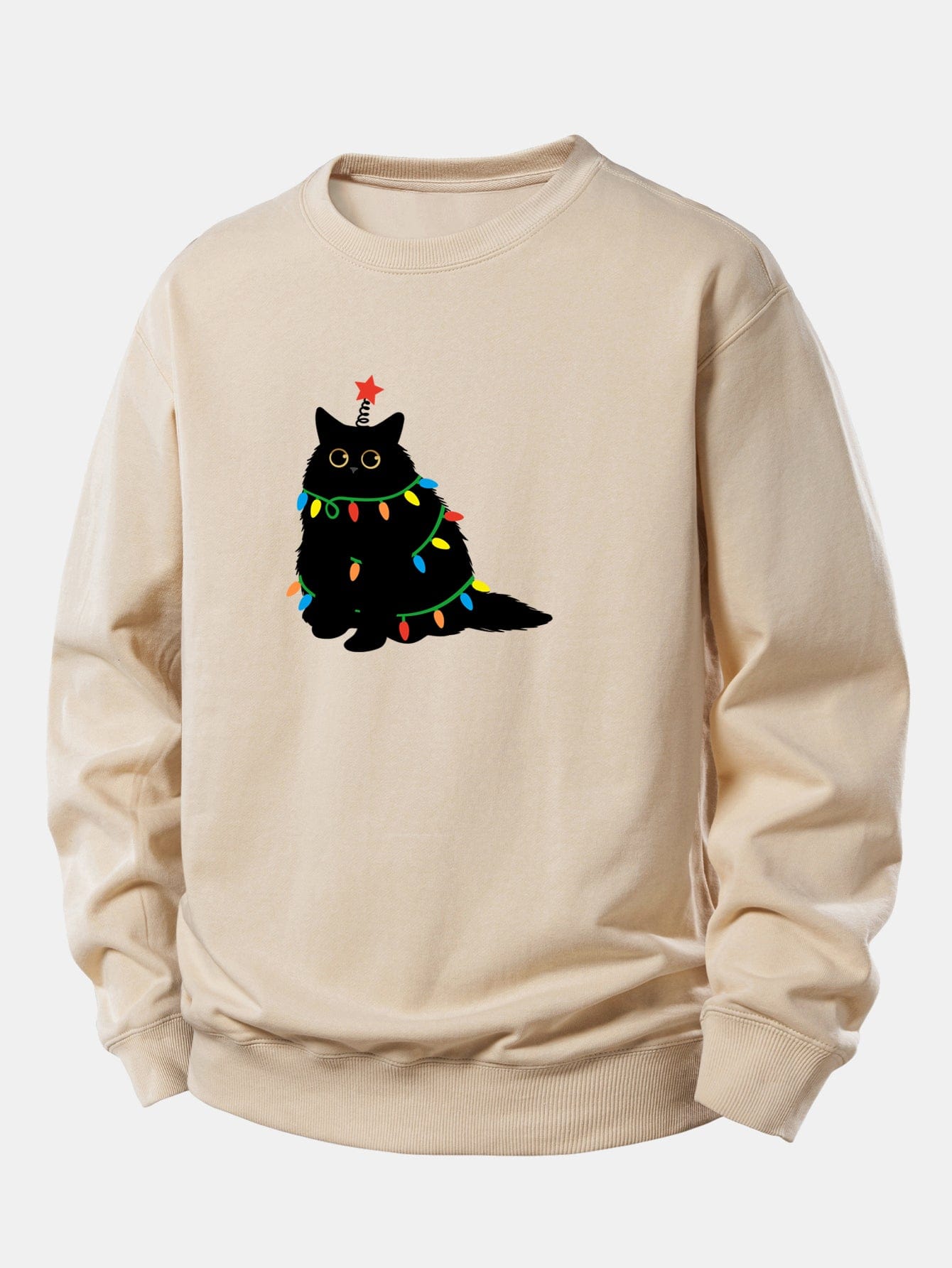 Velira Sweatshirts Šviesiai ruda / XS Spalvinga Lengva Juoda Katė Spauda Laisvas Fit Megztinis