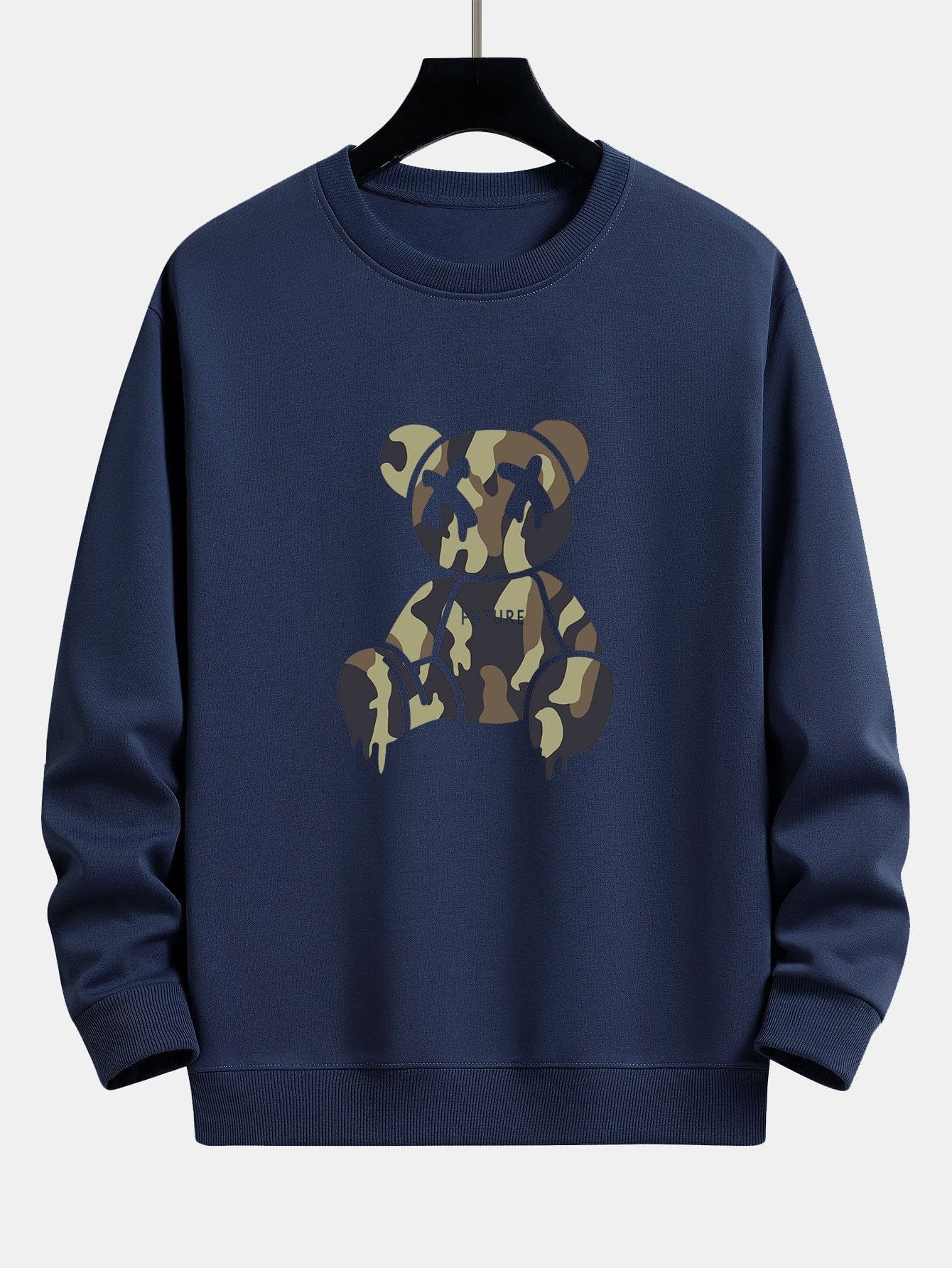 Velira Sweatshirts tamsiai mėlyna / S Kamikadze ištirpstančio meškos rašto laisvo kirpimo džemperis