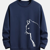 Velira Sweatshirts tamsiai mėlyna / S Katės Siluetas Spausdinimas Laisvas Fit Palaidinukė