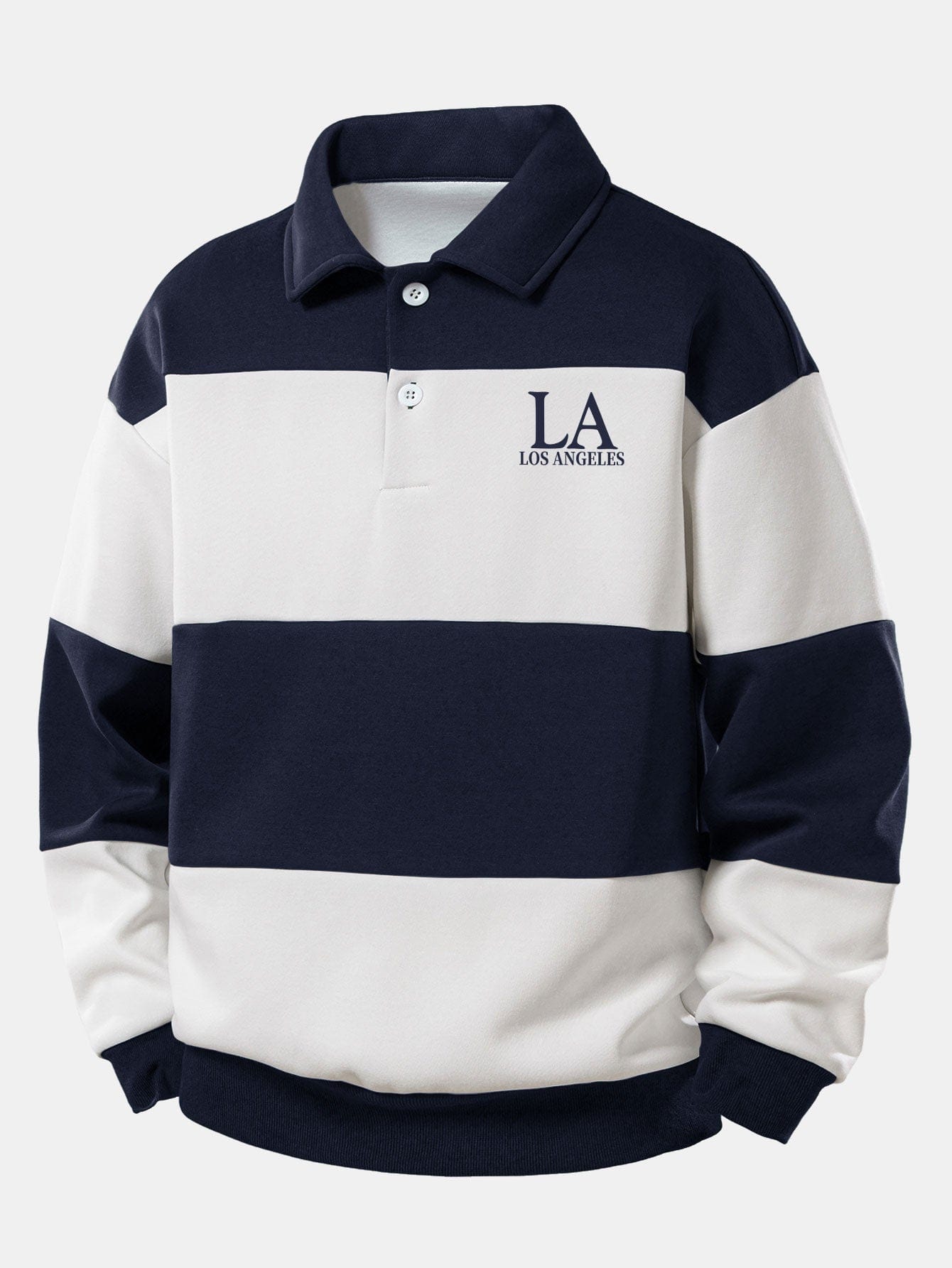 Velira Sweatshirts tamsiai mėlyna / S Relaksuotas Los Andželo spaudos spalvų blokas polo džemperis