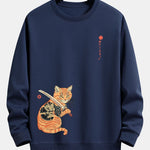 Velira Sweatshirts tamsiai mėlyna / S Samurajų Karo Katės Spauda Laisvo Pjūvio Džemperis