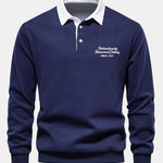 Velira Sweatshirts tamsiai mėlyna / S Sloganas Spausdintas Kontrasto Polo Apykaklės Megztinis