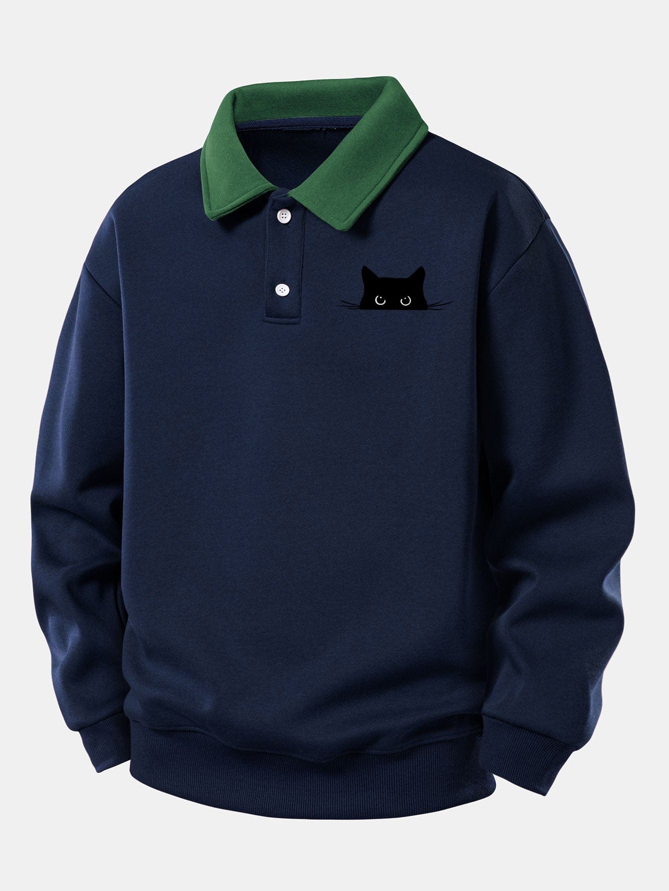 Velira Sweatshirts Tamsiai mėlyna / XS Atsipalaidavęs juodos katės rašto kontrastingas polo džemperis