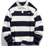 Velira Sweatshirts tamsiai mėlyna / XS Atsipalaidavęs Waffle Platus Dryžuotas Polo Megztinis