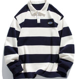 Velira Sweatshirts tamsiai mėlyna / XS Atsipalaidavęs Waffle Platus Dryžuotas Polo Megztinis