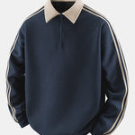 Velira Sweatshirts Tamsiai mėlyna / XS Juostuotas Vaflinis Užtrauktuko Polo Kaklo Megztinis