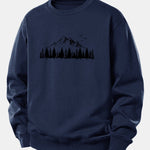 Velira Sweatshirts Tamsiai mėlyna / XS Kalnų gamtos spauda laisvo kirpimo džemperis
