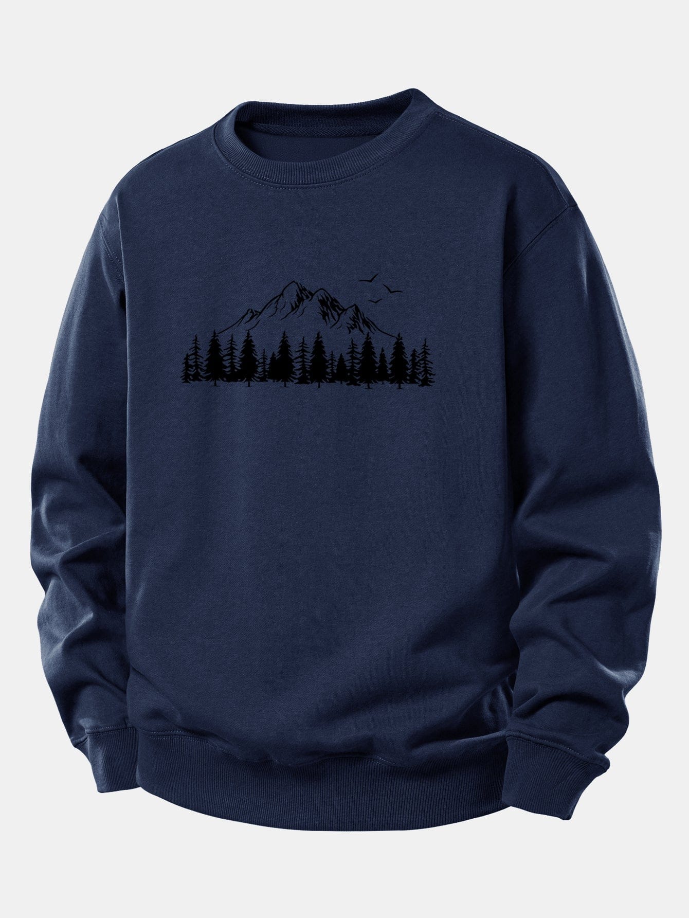 Velira Sweatshirts Tamsiai mėlyna / XS Kalnų gamtos spauda laisvo kirpimo džemperis