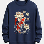 Velira Sweatshirts tamsiai mėlyna / XS Koi žuvies lotoso rašto laisvas fit džemperis