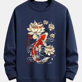 Velira Sweatshirts tamsiai mėlyna / XS Koi žuvies lotoso rašto laisvas fit džemperis