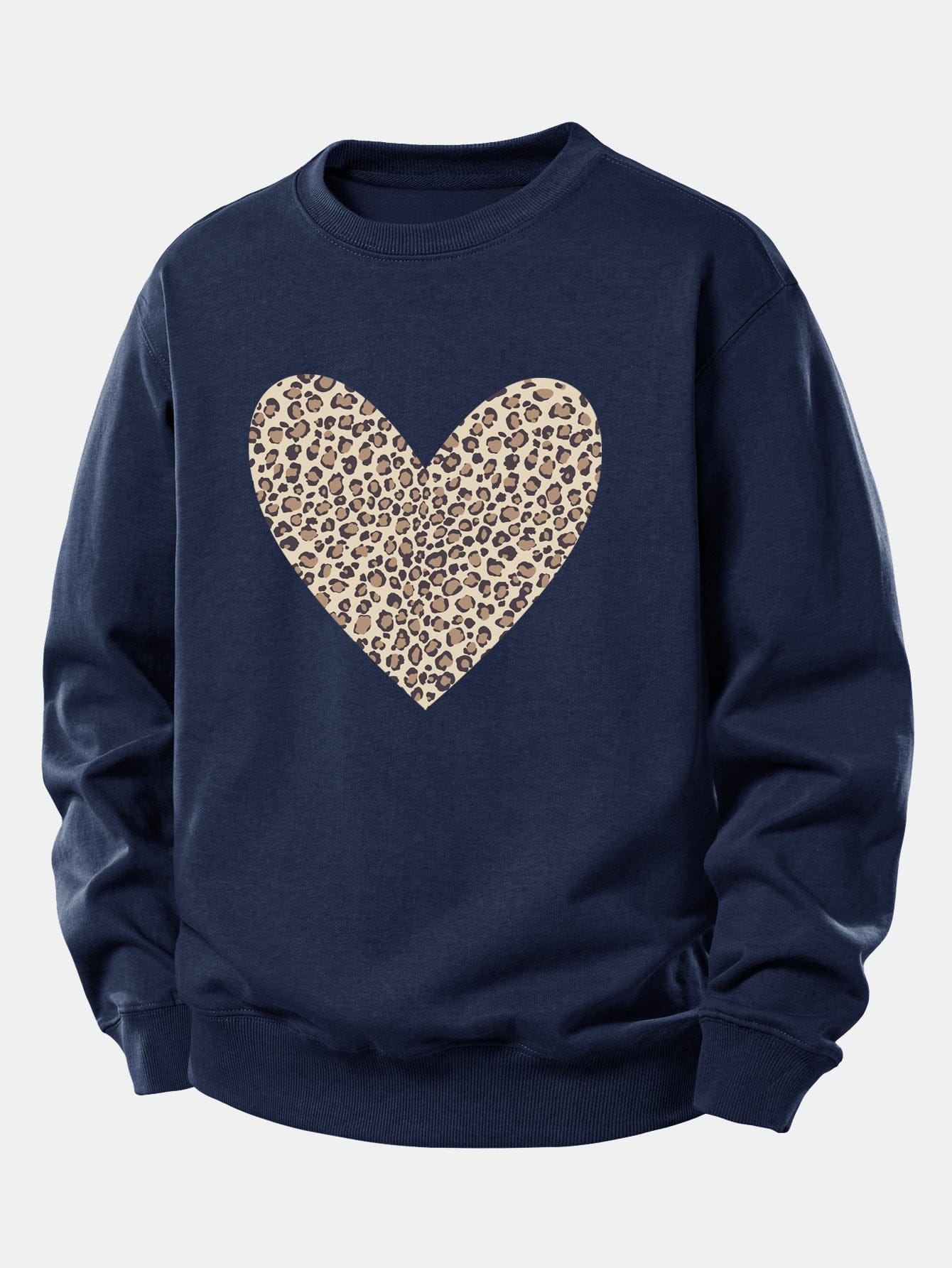 Velira Sweatshirts Tamsiai mėlyna / XS Leopardų širdies raštas laisvo kirpimo džemperis