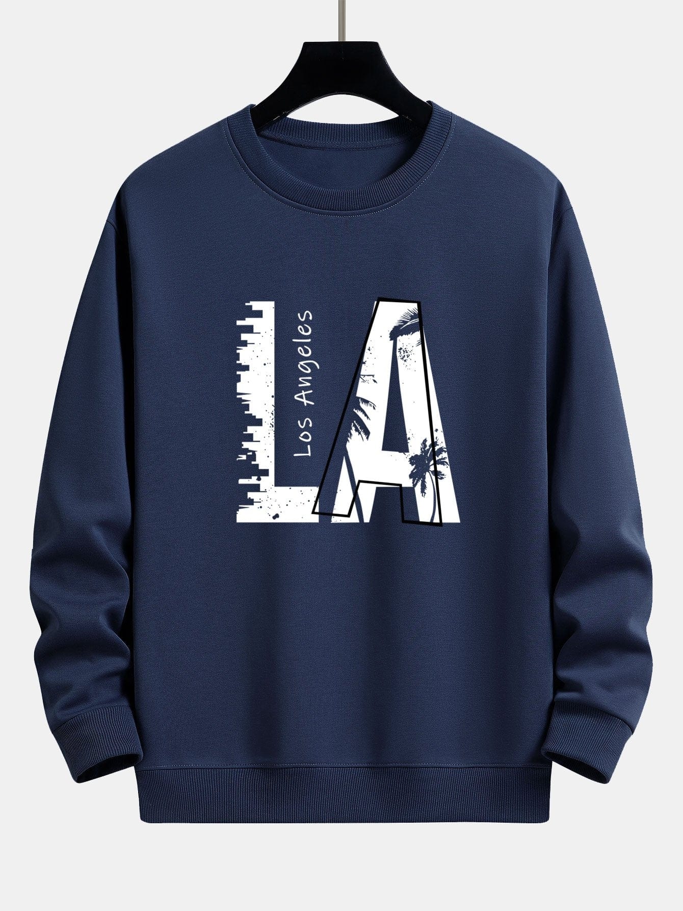 Velira Sweatshirts tamsiai mėlyna / XS Los Andželo spauda laisvo kirpimo džemperis