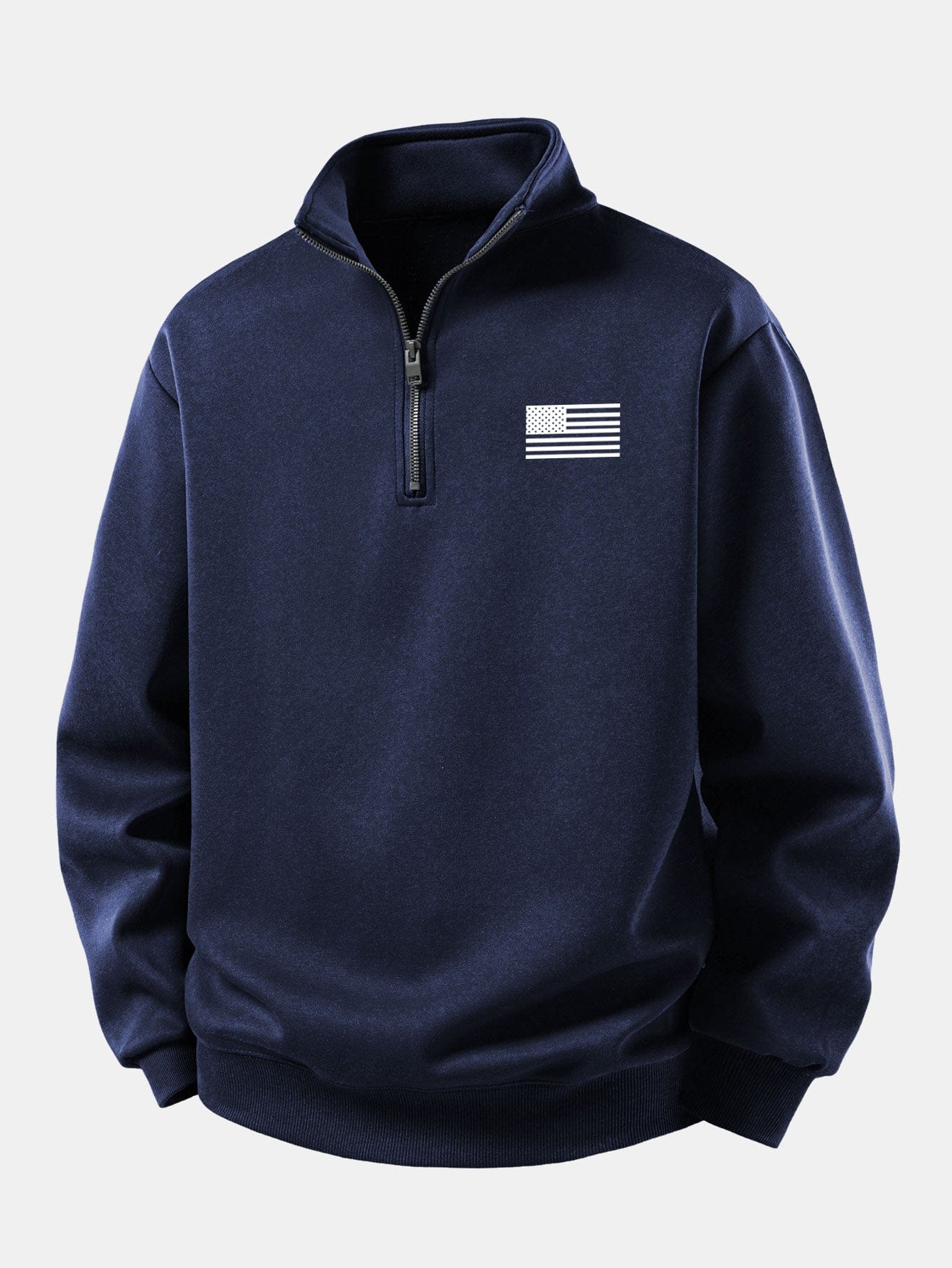 Velira Sweatshirts Tamsiai mėlyna / XS Relaksuotas amerikietiškos vėliavos spausdinimo ketvirčio užtrauktuko džemperis