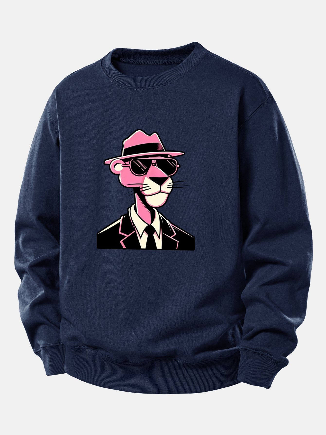 Velira Sweatshirts Tamsiai mėlyna / XS Rožinė džentelmenų panteros spauda laisvo kirpimo megztinis