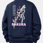 Velira Sweatshirts Tamsiai mėlyna / XS Sakura Katanos Atspaudų Laisvas Pjūvis Megztinis