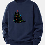 Velira Sweatshirts Tamsiai mėlyna / XS Spalvinga Lengva Juoda Katė Spauda Laisvas Fit Megztinis