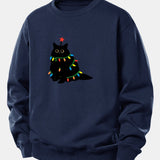 Velira Sweatshirts Tamsiai mėlyna / XS Spalvinga Lengva Juoda Katė Spauda Laisvas Fit Megztinis