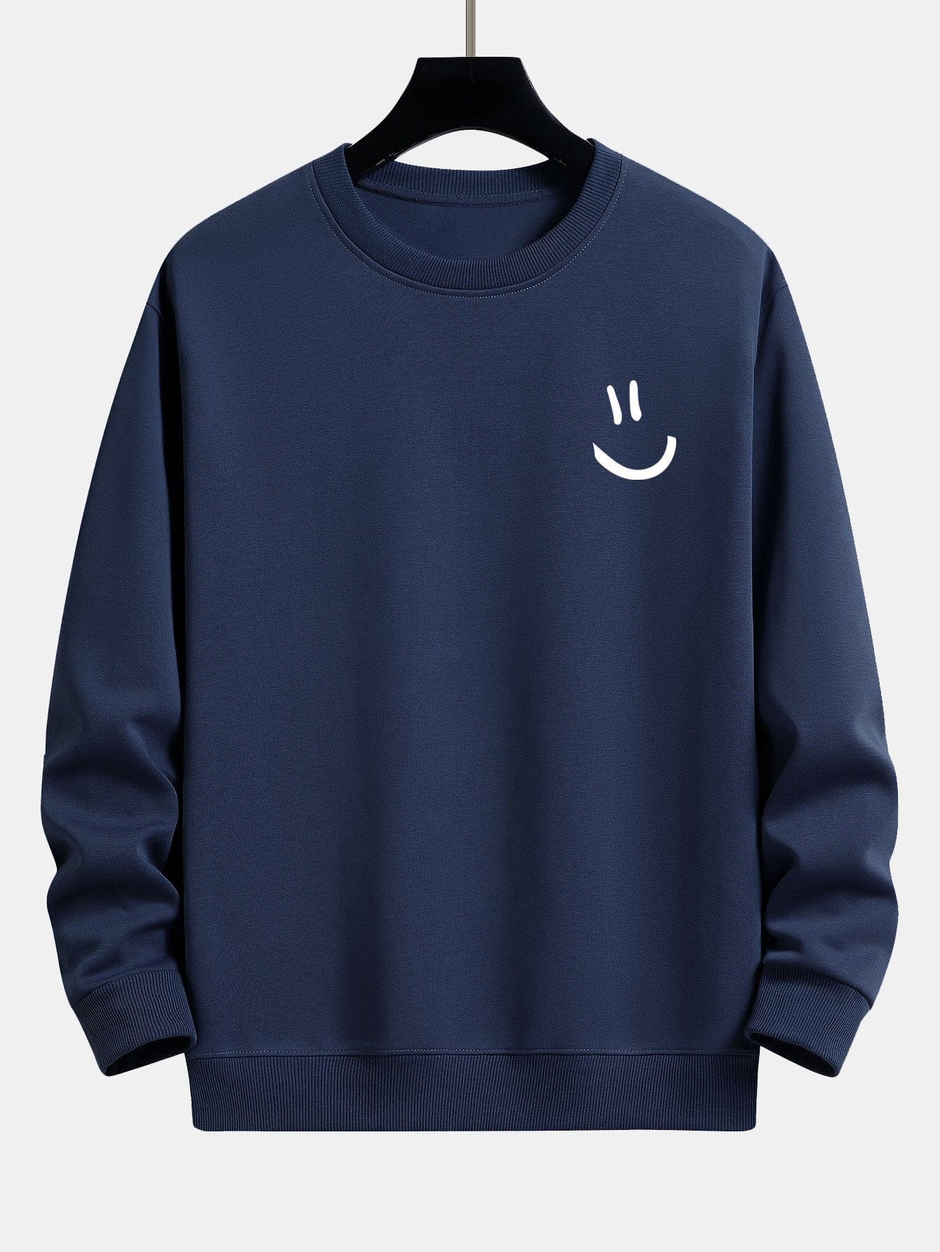 Velira Sweatshirts tamsiai mėlyna / XS Šypsenos Veido Spauda Laisvas Fit Palaidinukė