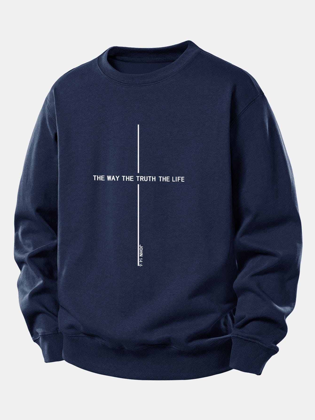 Velira Sweatshirts Tamsiai mėlyna / XS Tikėjimo spauda laisvo kirpimo džemperis