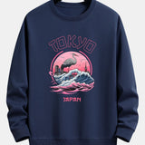 Velira Sweatshirts tamsiai mėlyna / XS Tokijo Banga Gervė Paukštis Spauda Laisvas Fit Megztinis