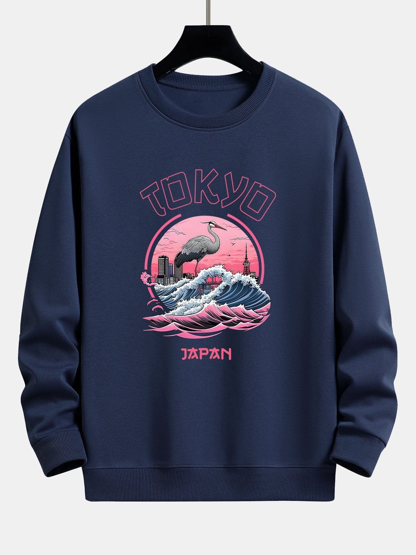 Velira Sweatshirts tamsiai mėlyna / XS Tokijo Banga Gervė Paukštis Spauda Laisvas Fit Megztinis