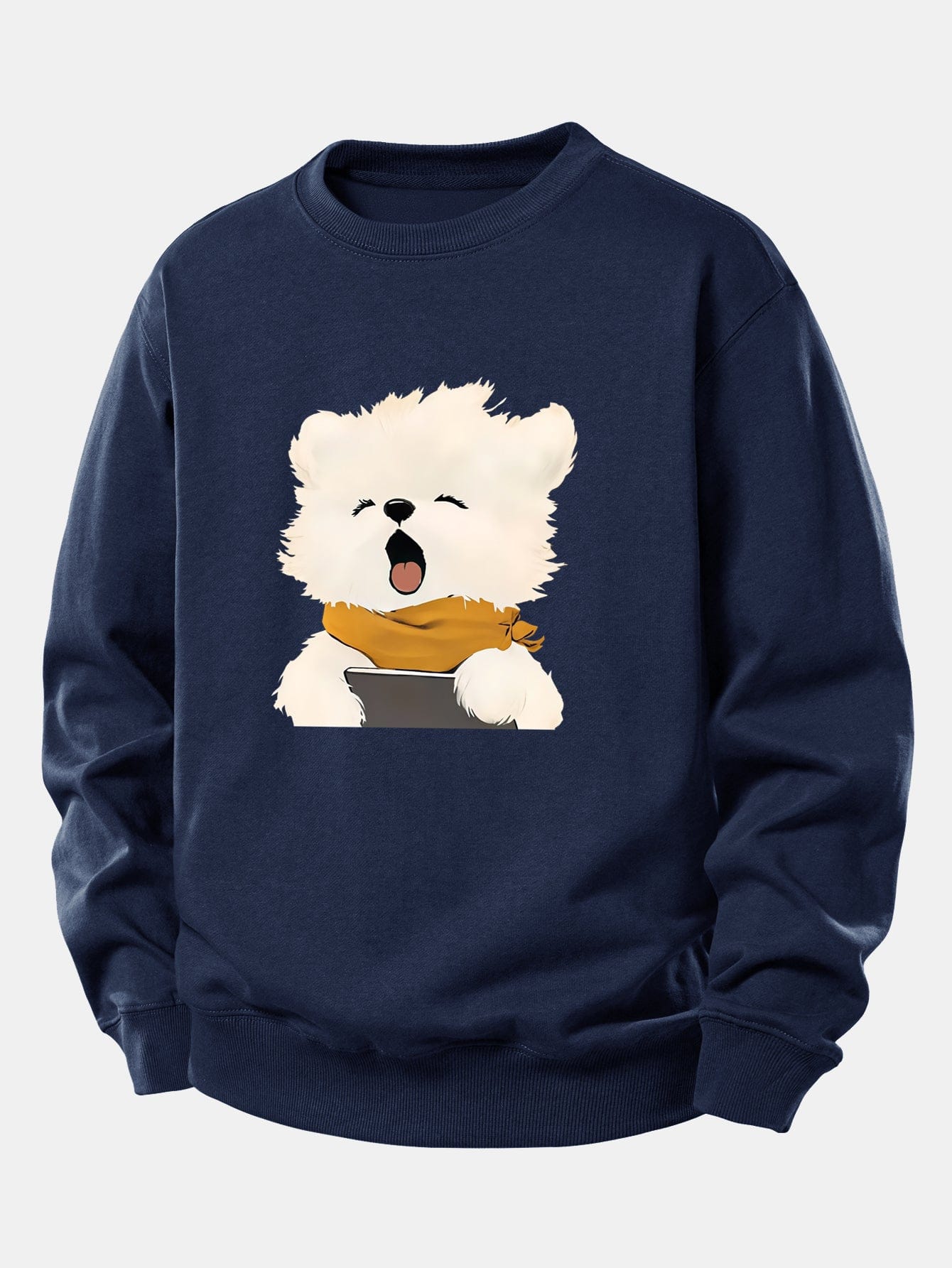 Velira Sweatshirts Tamsiai mėlyna / XS Žiovaujantis Šuniukas Spauda Laisvas Fit Džemperis