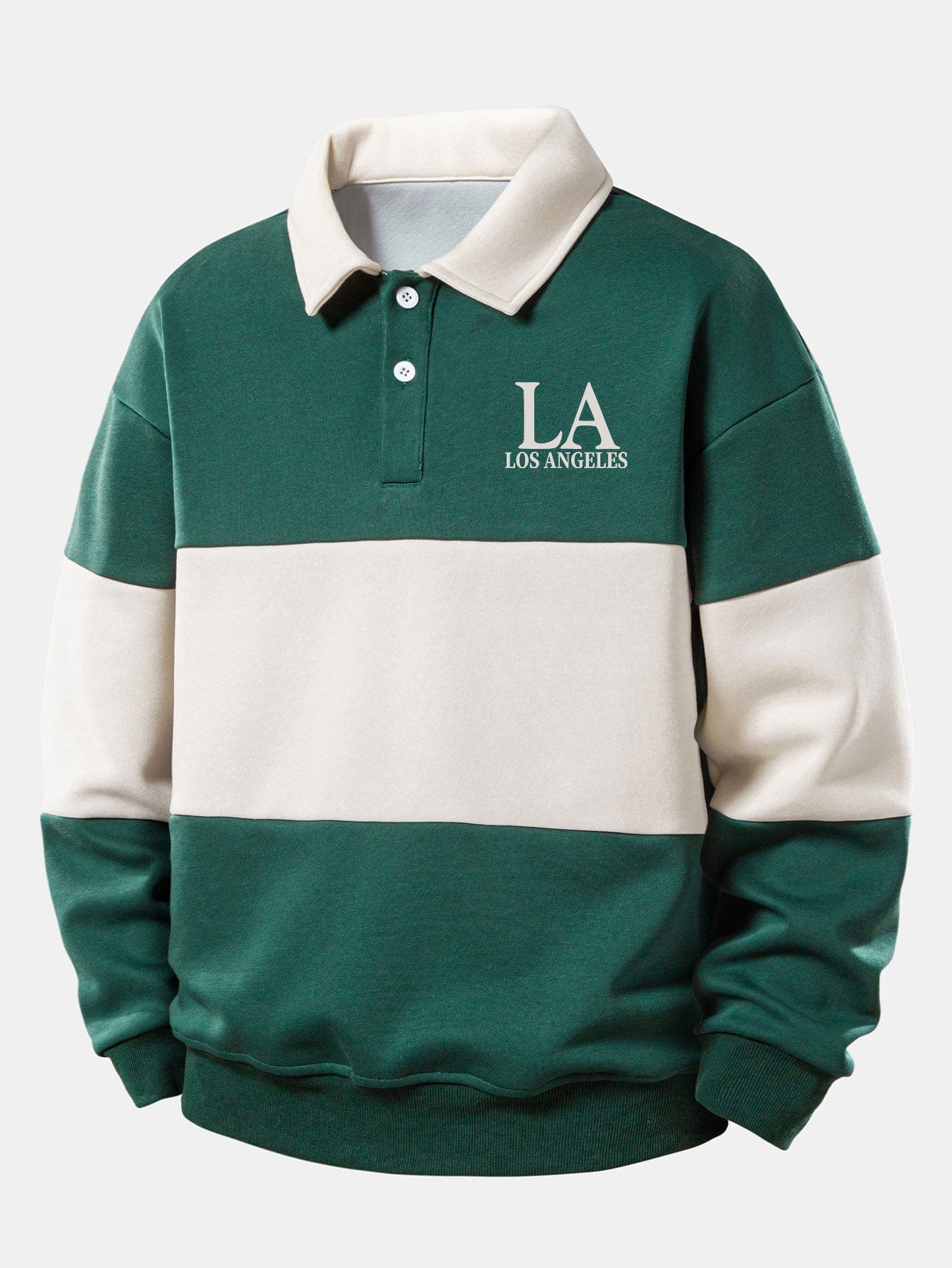 Velira Sweatshirts Tamsiai žalia / S Atsipalaidavęs Los Andželo spaudos spalvų blokas polo apykaklės džemperis