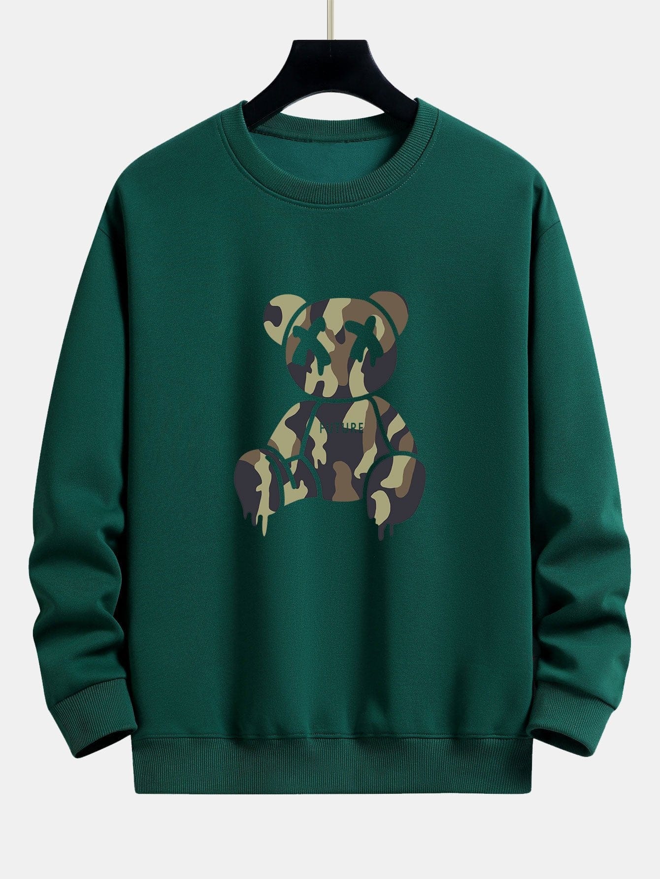 Velira Sweatshirts tamsiai žalia / S Kamikadze ištirpstančio meškos rašto laisvo kirpimo džemperis