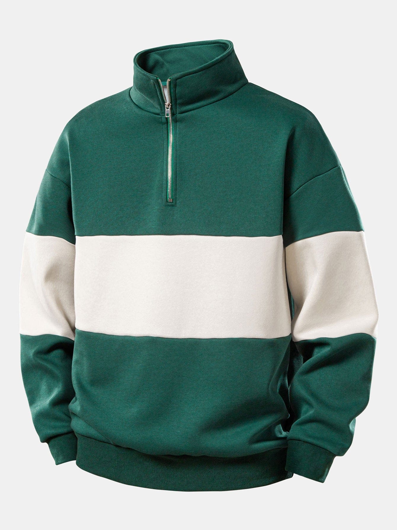 Velira Sweatshirts tamsiai žalia / S Palaidinė su kontrastingais spalvų akcentais ir ketvirčio užtrauktuku
