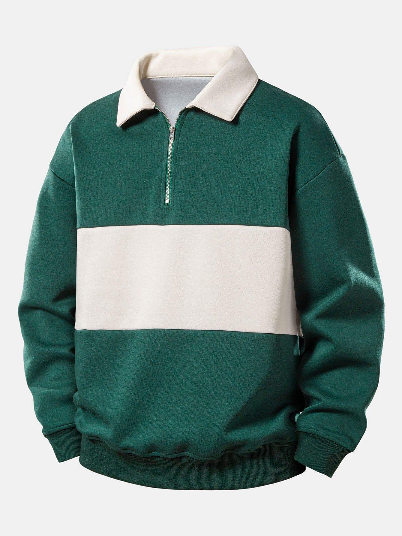 Velira Sweatshirts tamsiai žalia / S Relax Fit Kontrasto Užtrauktuko Polo Megztinis