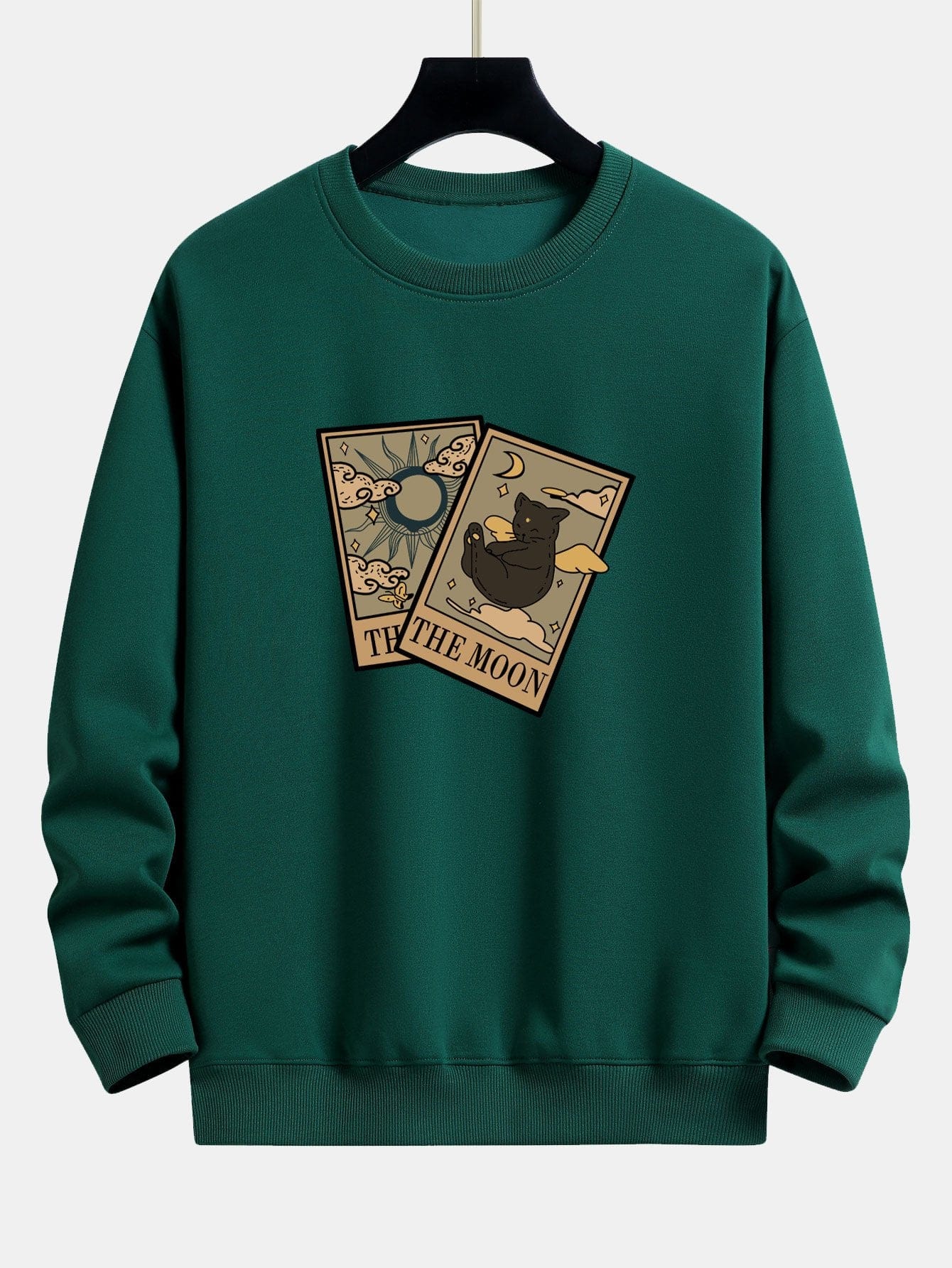 Velira Sweatshirts tamsiai žalia / S Saulės Mėnulio Katės Spaudas Laisvas Fit Megztinis